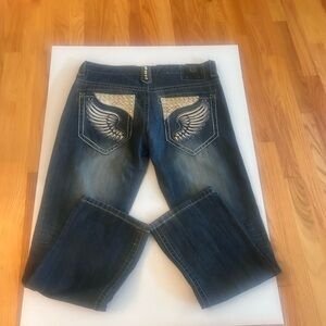 Vintage Victorious Men's Blue Jeans with Wing Design